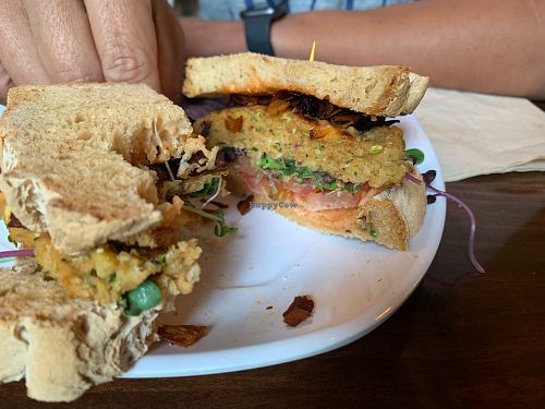 Spicy chickpea burger (add coconut bacon) at Well Fed Louisiana in Shreveport
