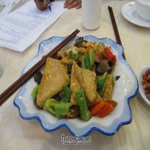 Beautiful textured local tofu, river mushrooms and peppers at Sansheng - Three Saints in Lijiang
