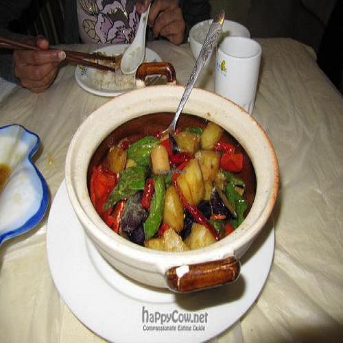 Spicy potato, aubergine and peppers at Sansheng - Three Saints in Lijiang