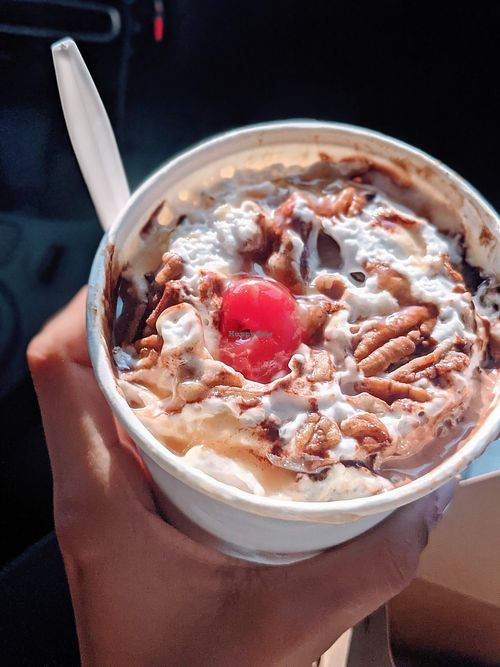 Turtle sundae, came with a brownie. at Spiral Diner & Bakery in Denton