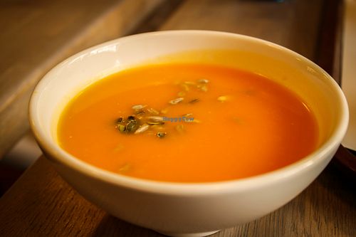 pumpkin soup with seeds at Vegg Go - Miru in Prague