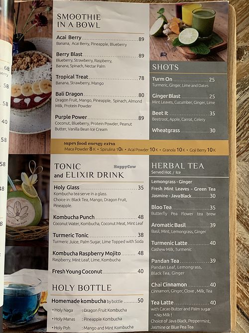 Menu at Verdant Organic in Benoa