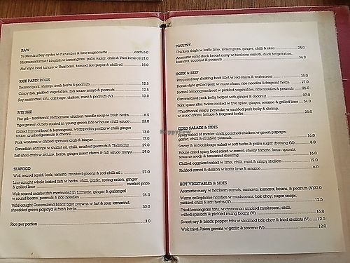 menu at Cafe Hanoi in Auckland