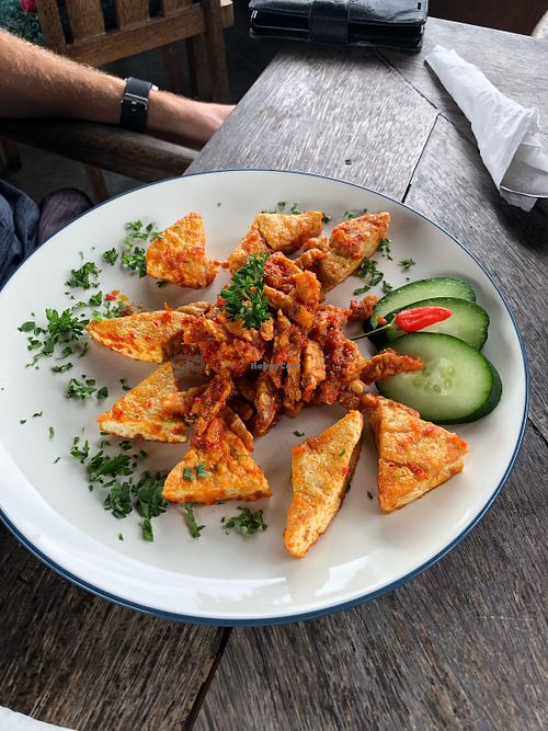 Tomato Tempe and tofu  at Blackbeach in Ubud
