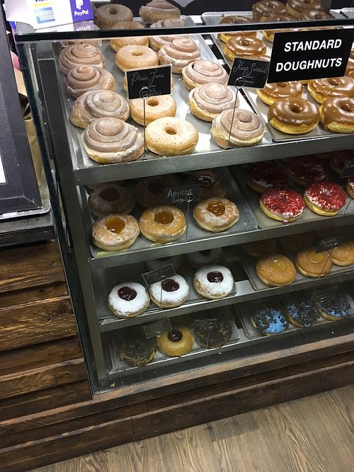 doughnuts - everything on the trays on the left is vegan  at Doughnotts in Nottingham