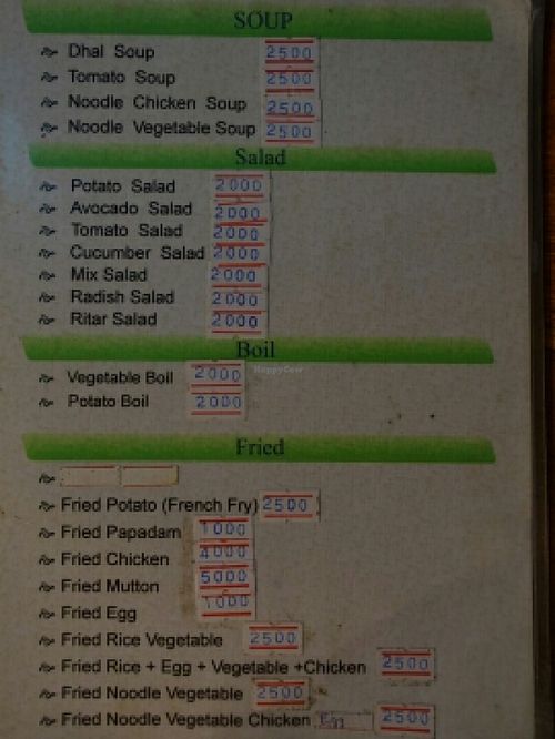 some vegetarian friendly items on the menu  at Everest Nepali Food Center in Kalaw