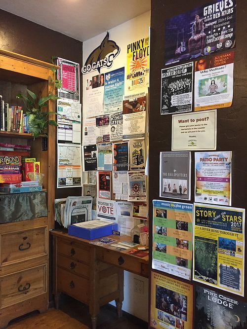 board games, community board at Steep Mountain Teahouse in Bozeman