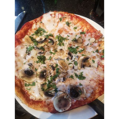Vegan Margarita With Mushrooms, Parsley & Garlic Oil. at Pizza Express in Livingston