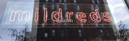 The windows of Dalston Square at Mildreds - Dalston in East London