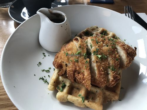 Chicken waffle brunch at Mildreds - Dalston in East London