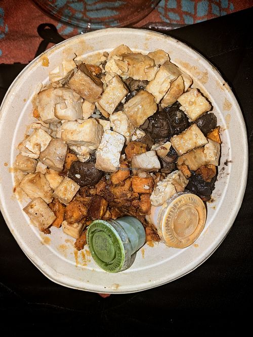 Tofu, mushrooms, sweet potatoes, brown rice, and black beans. at Beehive Kitchen - Andrews Ave in Fort Lauderdale