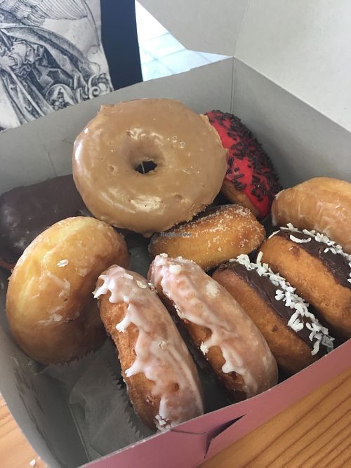 Assorted dozen of donuts at Vegan Donut Gelato in Oakland