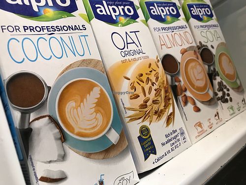 Vegan milk selection at Caffi Sïo in Cardiff