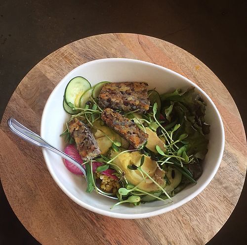 Tempeh bowl with veggies at EiO & The HIVE in Nashville