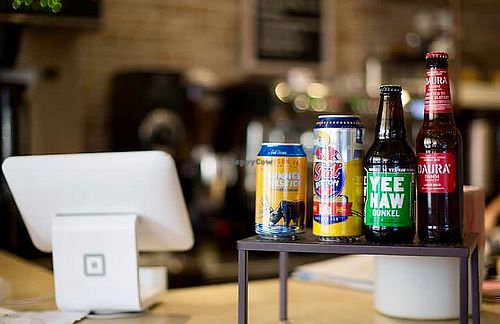 Local craft beers at the counter  at EiO & The HIVE in Nashville
