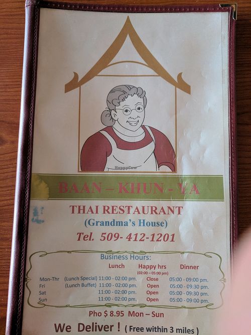 Menu w/hours at Baan Khun Ya in Richland