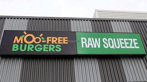 MFB & RS sign at MooFree Burgers in Ipswich