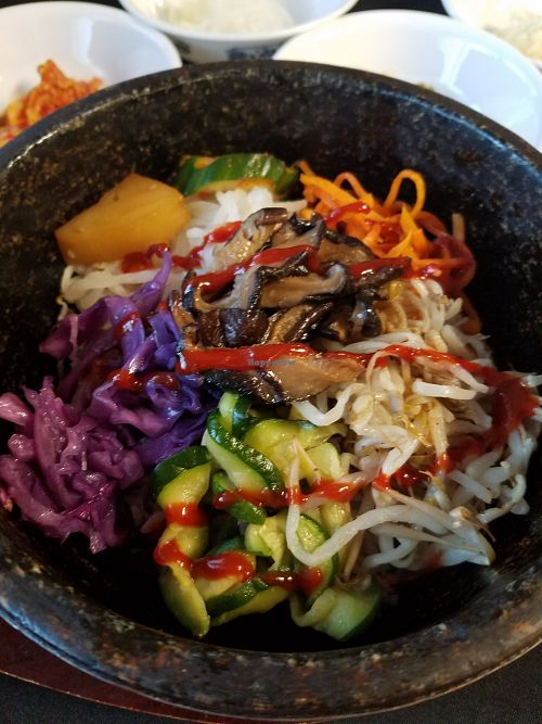 vegetable bibimbap with the amazing special house sauce at The Korea SY House in Kalamazoo