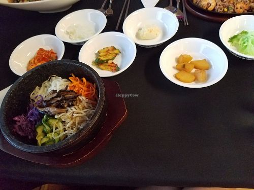 vegetable bibimbap with some of the pickled vegetables at The Korea SY House in Kalamazoo