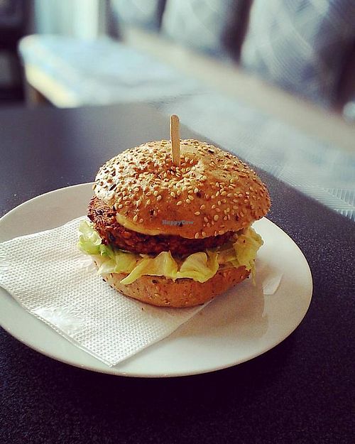 Bean Burger. The best burger I have ever tasted in my life! at Great Bistro & Cafe in Plzen